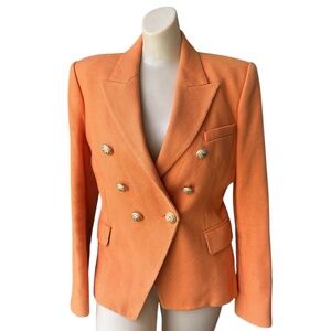 BALMAIN PARIS Orange Double-Breasted Women's Blazer, Cotton Knit
